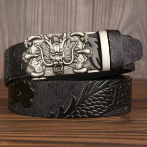 premium men genuine leather, automatic ratchet buckle belt