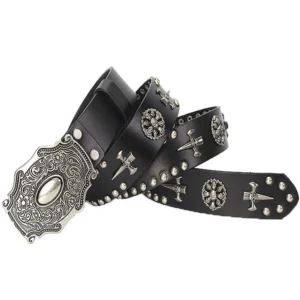 genuine leather vintage metal skull punk men jeans belt stud cowboy strap cinturon ceinture homme riem belts