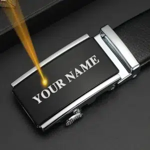 personalized genuine leather belt with automatic buckle, custom engraved name (25 52 inch)