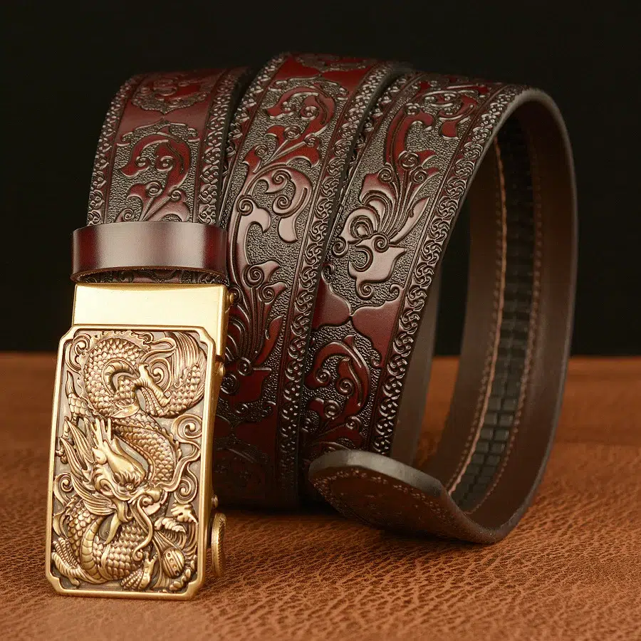 luxury genuine leather belt with gold dragon buckle (25 44 inch) luxury genuine leather belt with gold dragon buckle (25 44 inch)