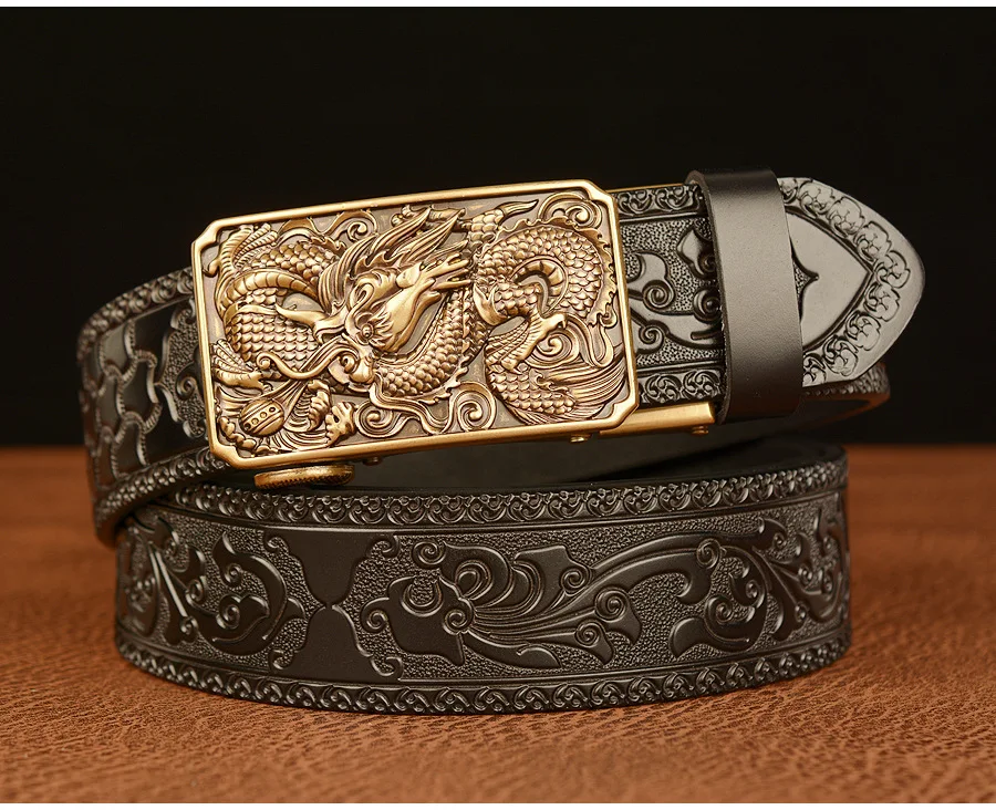 luxury genuine leather belt with gold dragon buckle (25 44 inch) luxury genuine leather belt with gold dragon buckle (25 44 inch)