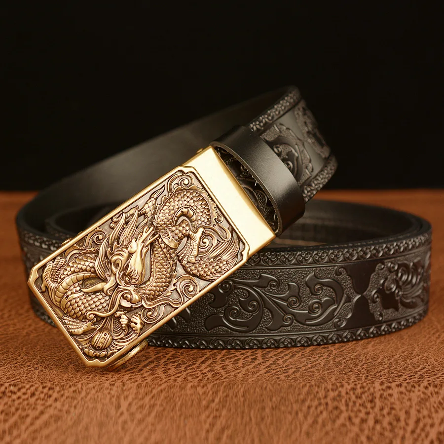 luxury genuine leather belt with gold dragon buckle (25 44 inch) luxury genuine leather belt with gold dragon buckle (25 44 inch)