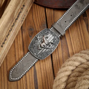 vintage style western rodeo cowboy belt for men, pu leather alloy horse buckle, size 30 42 inches
