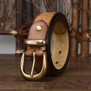 genuine leather vintage belt – luxury copper buckle, high‑quality strap for jeans and suit